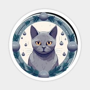 Russian Blue Cat Xmas Ornament, Love Cats Magnet